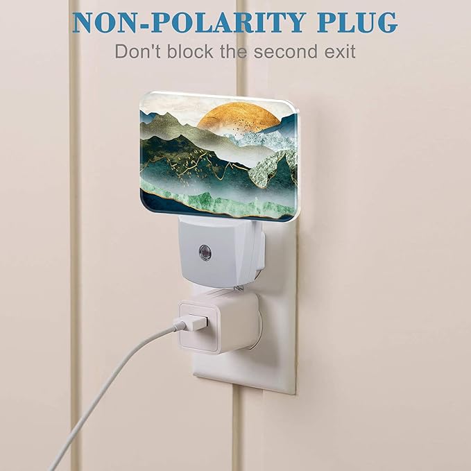 Green Mountains Plug in Night Lights, Golden Sunset Nightlight Plug Into Wall Dusk to Dawn Sensor for Kid Girls Boys Women Men Bedroom, Hallway, Kitchen, Bathroom, Stairs Decor