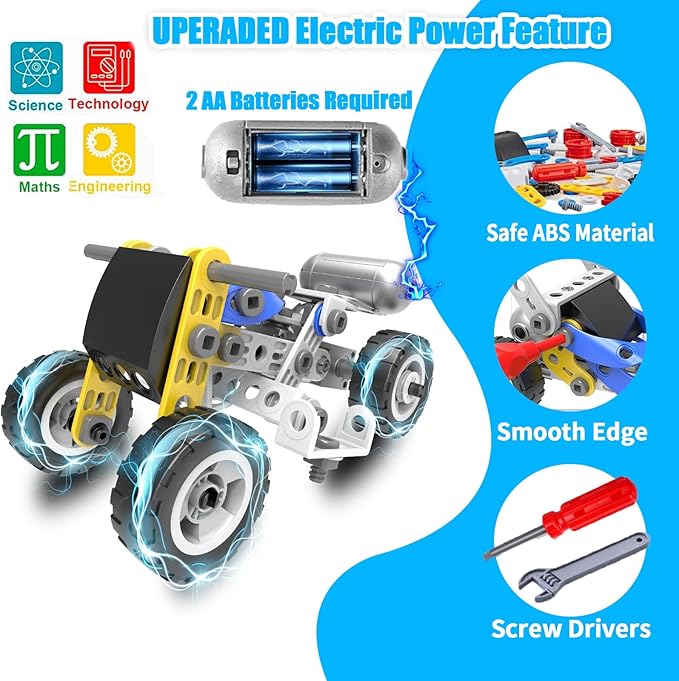 10 in 1 Electric Stem Toys for 5 6 7 8 9+ Year Old Boys Toy Building Blocks Set Stem Kit Kid Age 4-8 5-7 8-10 Educational Creative Game Construction Activities Robot Excavator Birthday Gift Idea