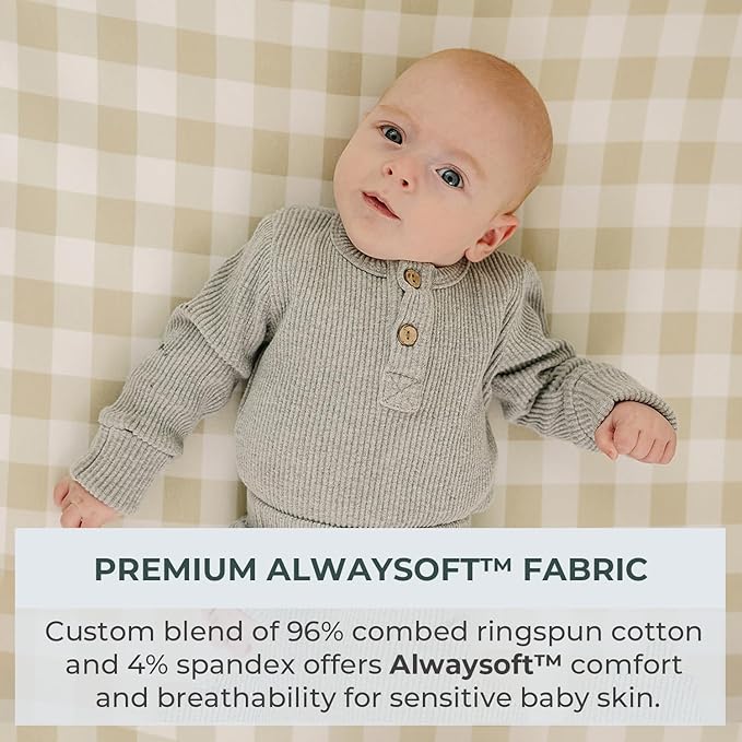 Pobibaby – 2 Pack Bassinet Sheets Boy, Bassinet Sheets Cotton for Girls and Neutral Nursery for Standard Rectangle Bassinets – Ultra-Soft Jersey Knit, Safe and Snug for Baby (Gingham Khaki)