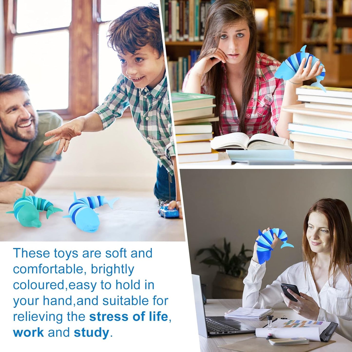 4 Pcs 3D Sensory Toys Printed Articulated Dolphin Fidget Toy Ocean Shark Decompression Toys Fun Sensory Stress Reliever Toys for Children Adults Articulated Fidget Toy