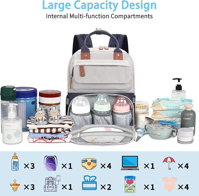 Diaper Bag Backpack, Baby Boy Diaper Bag, Unisex Large Baby Bag for Mom, Waterproof Baby Essentials Travel Diaper Backpack with Insulated Pockets and Stroller Straps