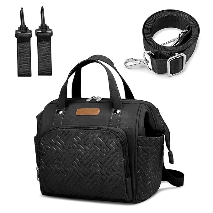 Small Diaper Bag, Stroller Organizer with Insulated Cup Holder & Detachable Shoulder Strap, Convertible Diaper Bag Tote for Short Trip (Black)