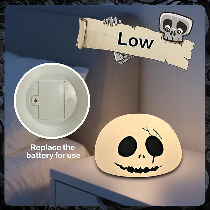 Cute Creative Christmas Skeleton Face Silicon Tap Light - Battery Powered, Multi-Color Changing, Safe and Soft for Indoor Holiday Decoration (White Skellington)