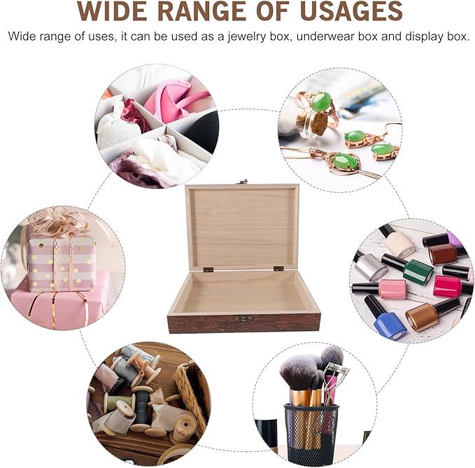 Wooden Storage Box Vintage Storage Container Wooden Keepsake Trinket Rustic Jewelry Box 10.23 X 7.87 X 2.36 Inches Brown