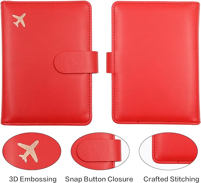 Melsbrinna Rfid Passport Holder for Travel women/Men, Cute Passport Wallet Rfid Blocking Card Slots, Rfid Passport Cover/CaseTravel Wallet, Passport Book Holder (1, Red2)