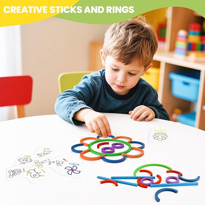 Sticks and Rings Builder, Stem Kids Toys for Preschool Kindergarten, Creative Learning Building Educational Resources, Fun Construction Puzzle Sticks Building Toys for Boys and Girls Ages 3-8, Gift