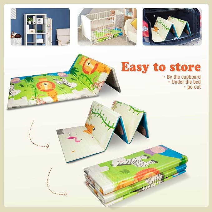 UANLAUO Foldable Baby Play Mat, Extra Large Waterproof Activity Playmats for Babies,Toddlers, Infants, Play & Tummy Time, Foam Baby Mat for Floor with Travel Bag