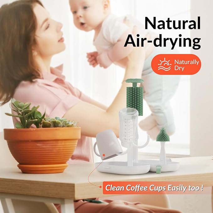 Portable 6 in 1 Travel Kit, Baby Travel Essentials, Bottle Brush Set, Silicone Brushes, Nipple & Straw Cleaner, Soap Dispenser, Storage Box & Drying Rack