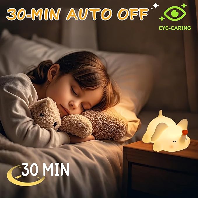 Elephant Night Light for Kids - Squishy Silicone Nursery Lamp, Cute Animal Night Light with 3-Level Dimmable & Rechargeable Battery for Baby Nursery, Bedroom