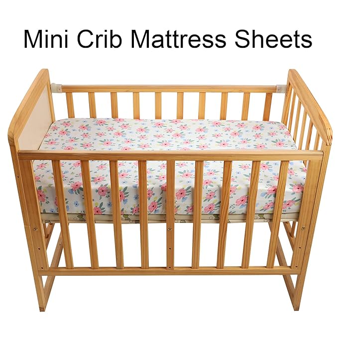 Onacosht Pack n Play Playard Fitted Sheets 2 Pack Set for Baby Girl Soft Stretchy Jersey Knit Portable Mini Crib Mattress Cover, Pink Floral