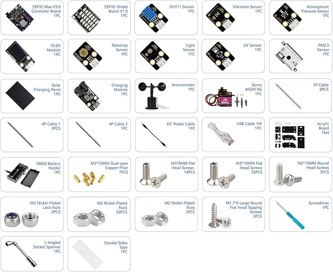 Science Kits for Kids Age 12+, ACEBOTT IoT Weather Station Kit Indoor Outdoor, STEM Kits with 8 Sensors & Solar Panel, Compatible with ESP32 Arduino IDE, Electronics Coding Kits for Teens & Adults