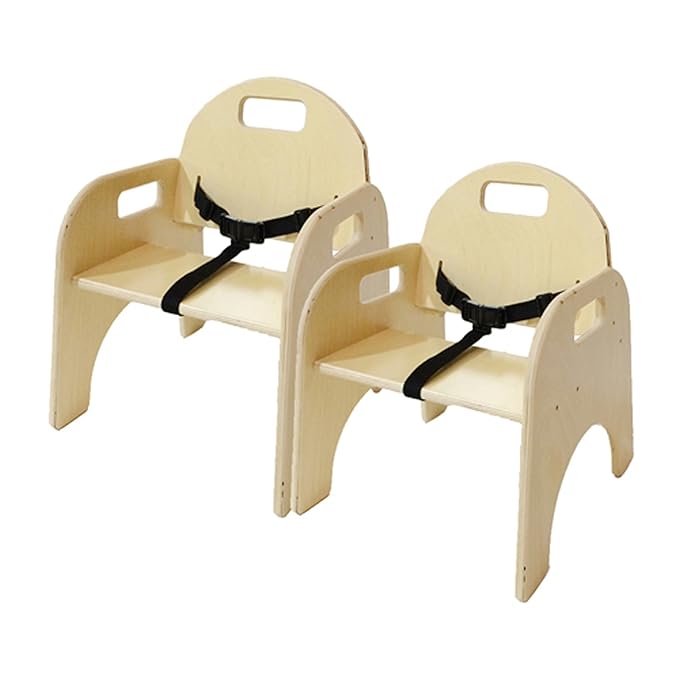 Wooden Low Chair with 3 Point Safety Harness, Perfect Montessori Baby lowchair Solution for Your 2-3 Year Toddlers or as a Dining Chair [Set of 2, Fully Assembled]