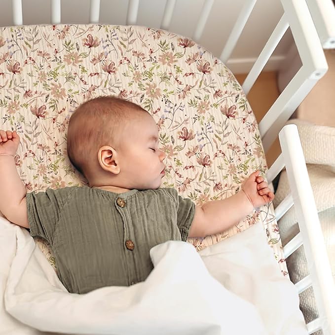 lulumoon Muslin Bassinet Sheets for Girls: Skin-Friendly Floral Bedside Bassinet Sheets for Baby - Fitted for Bedside Sleeper Mattress
