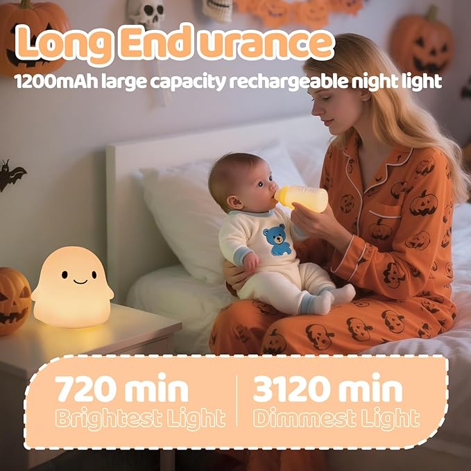 Halloween Ghost Night Light, Cute Ghost Lamp - Halloween Gifts for Kids & Women, Cute Halloween Decor, Dimmable, Rechargeable, 30-Min Timer, Halloween Decorations, Halloween Lights