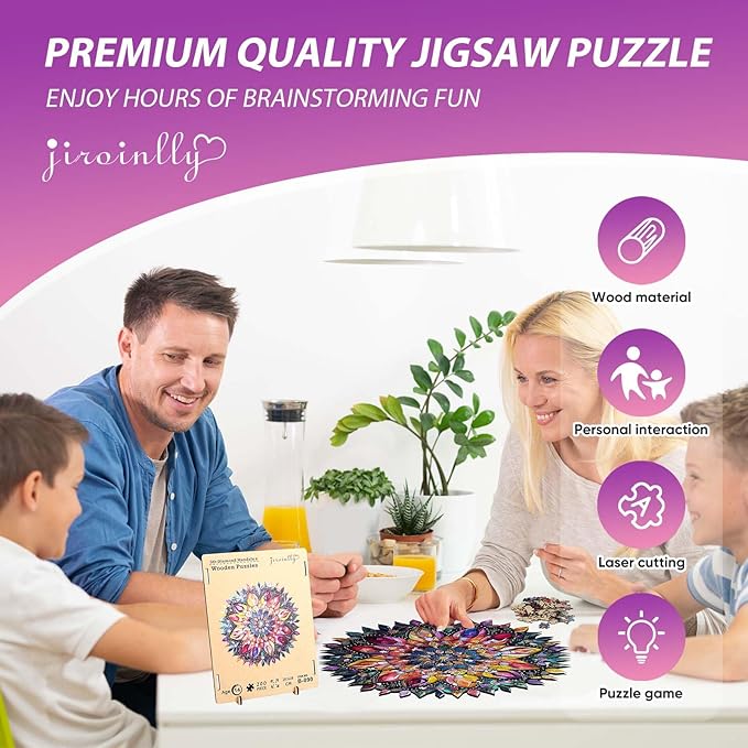Jiroinlly Puzzles for Adults Diamond Mandala Wooden Puzzles, 200 Pieces Unique Shaped Liberty Jigsaw Puzzles, Creative Toys for Adults and Kids, Fun Challenge Family Game 11.1'' x 11.2''