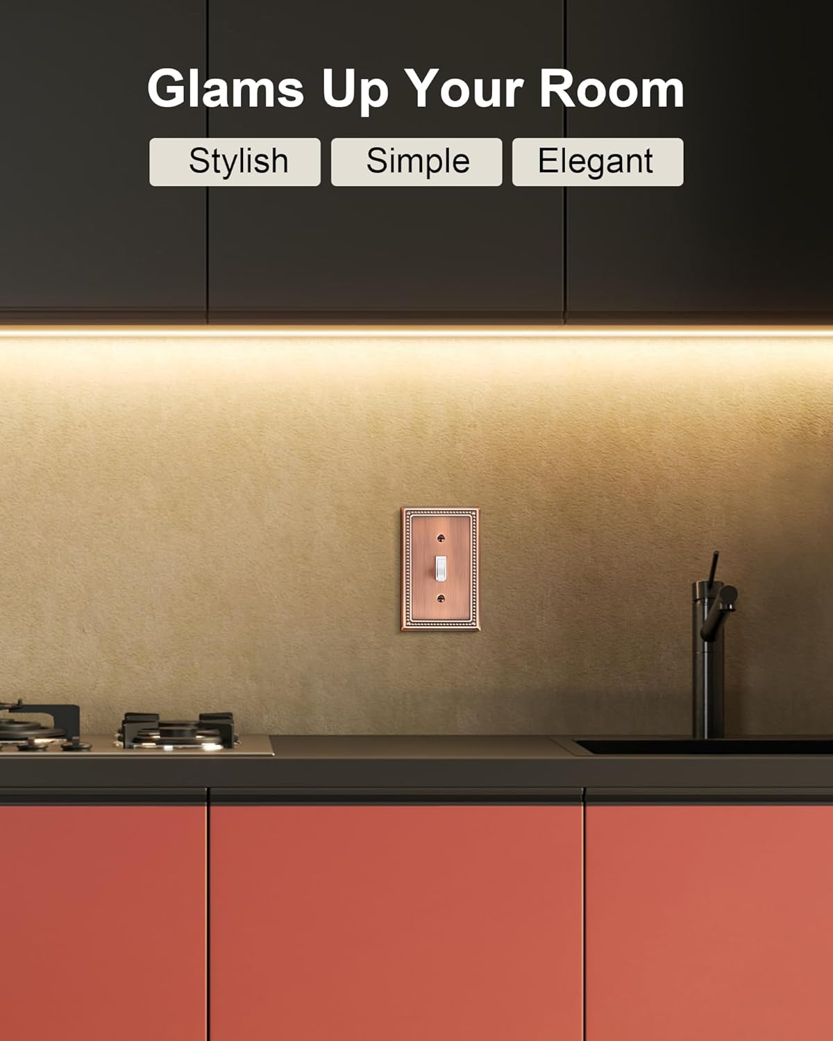 4-Pack Single Toggle Light Switch Cover Plate, Pearls Decorative Switch Plate Covers, Antique Copper 1 Gang Metal Wall Plate, Corrosion Resistant