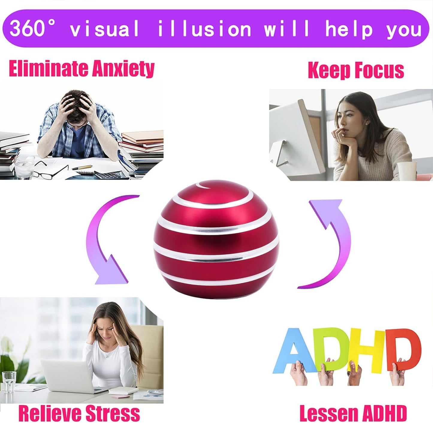 Desk-Fidget-Kinetic-Toys Cool-Gadgets: Cool-Stuff Thing Game Toy for Adult Teen Children Kid, Optical-Illusion Stress Relief Gifts for Man Women Home Office School Christmas Spinning Up 300 Seconds