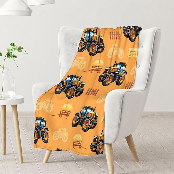 Kids Blanket Tractor Throw for Kids Adults, 60x80 Inches Lightweight Soft Cute Tractor Decor Throw Blankets for Sofa Chair Couch Bed