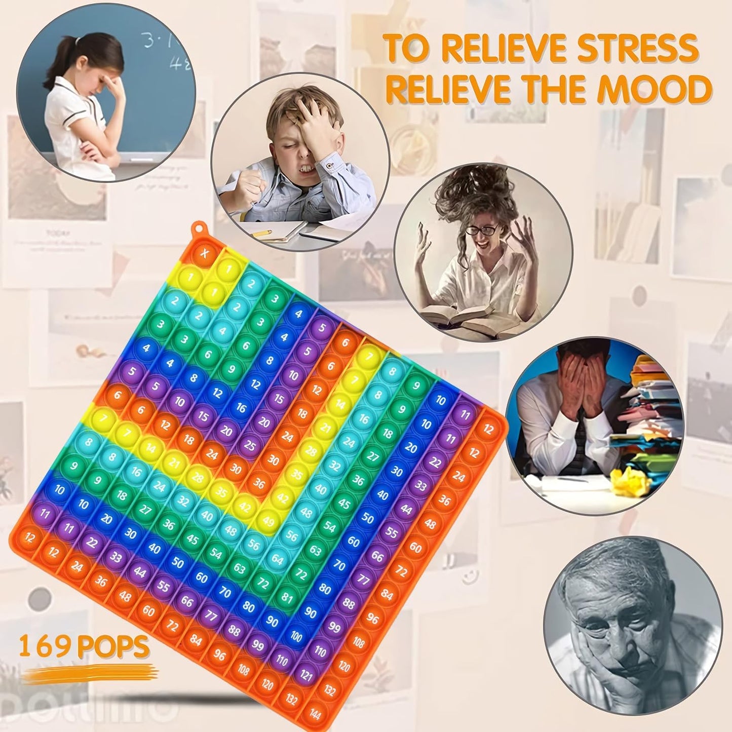 Multiplication 12x12, Addition 1-12, Math Fidget Popper, Learn Multiplication, Addition with Pop Fidget Toy, Learning tools for students and Children, Bubble Sensory Rainbow (Rainbow-Red)