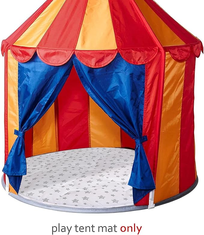 Kids Pop Up Tent with Anti Slip Bottom, Round Play Mat for Baby, D=40'' Indoor Playhouses Quilted Mat, Round Area Rug for Toddlers and Kids Nursery Room Decor, White Star