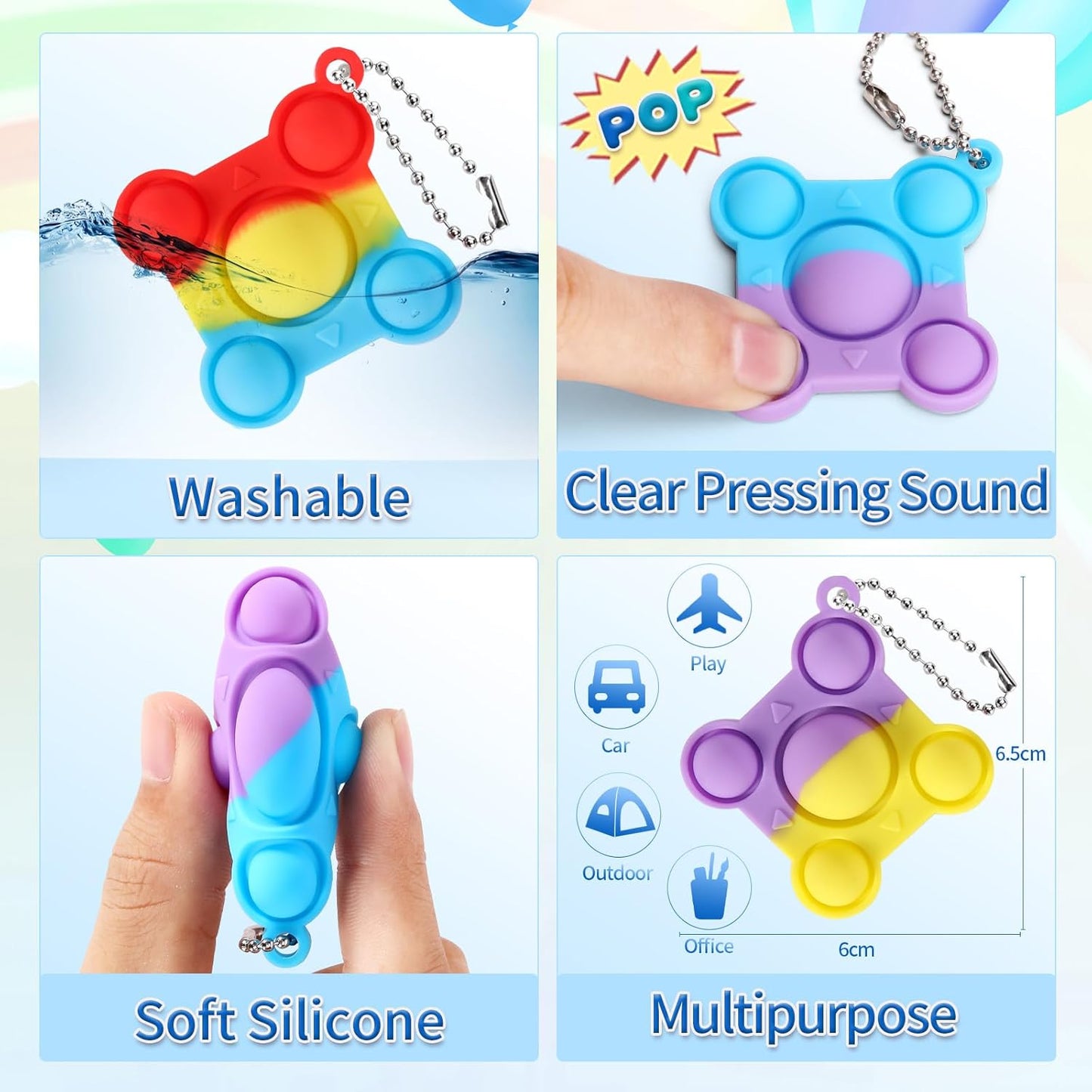 32 PCS New Mini Big Pop Fidget Toys Pack Party Favors, Silicone Squeeze Pop Bubble Fidget Bulk Sensory Toys, Pop Keychain Bubble Toy Party Bag Fillers for Kids, Wrap Pop Toy