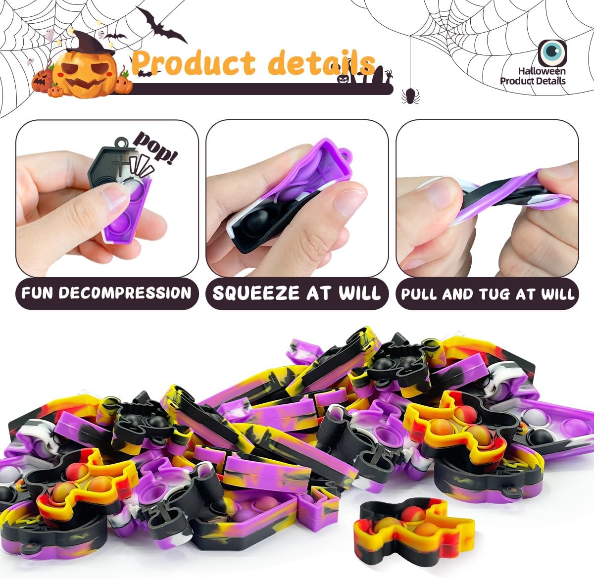 Halloween Party Favors for kids Pop Fidget Toys Bulk It 30 Pack,Halloween Party Supplies Halloween Classroom Favors Mini Pop keychain Its Halloween Prizes for Kids Bulk Halloween Toys Bulk Goodie bag