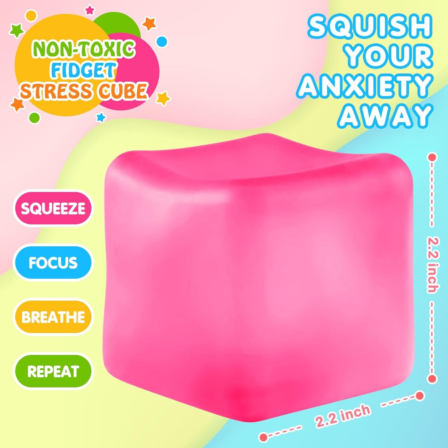 Stress Cube Fidget Ice Cube Stress Balls, 4Pcs Stress Balls for Kids, Fidget Toys Adults Stress Relief Squeeze Ball, Square Shape Hand Exercise Ball, Sensory Toys for Autistic (Gel Sugar Cube)