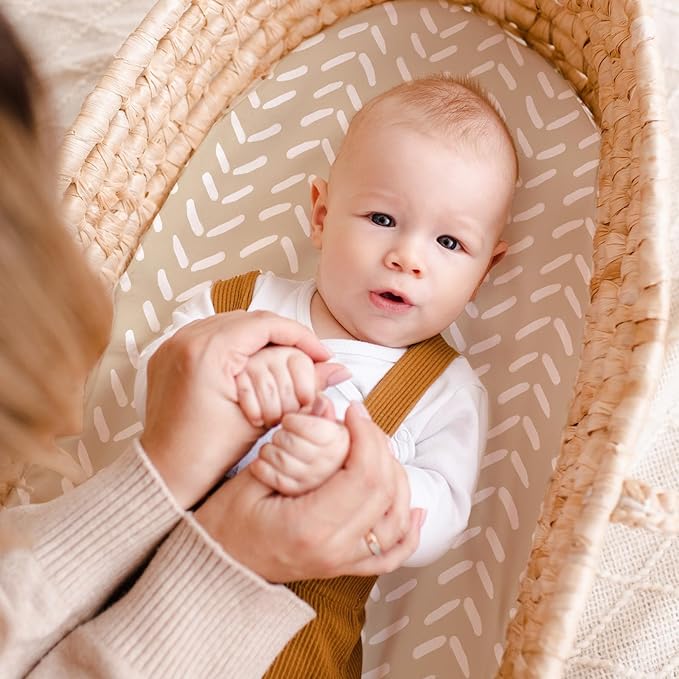 Baby Bassinet Sheets Girl Unisex - 3 Pack Safe Cradle Sheets Universal for Hourglass, Oval Rectangle Bassinet Mattresses (32" x 16") Cloud Rainbow