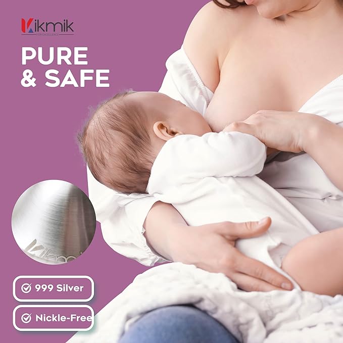 The Original Silver Nursing Cups with O-Feel Rings - 999 Silver Nipple Shields for Newborn Essentials - Reusable Nipple Covers for Breastfeeding Nursing Pads Pain Relief & Protection - Regular