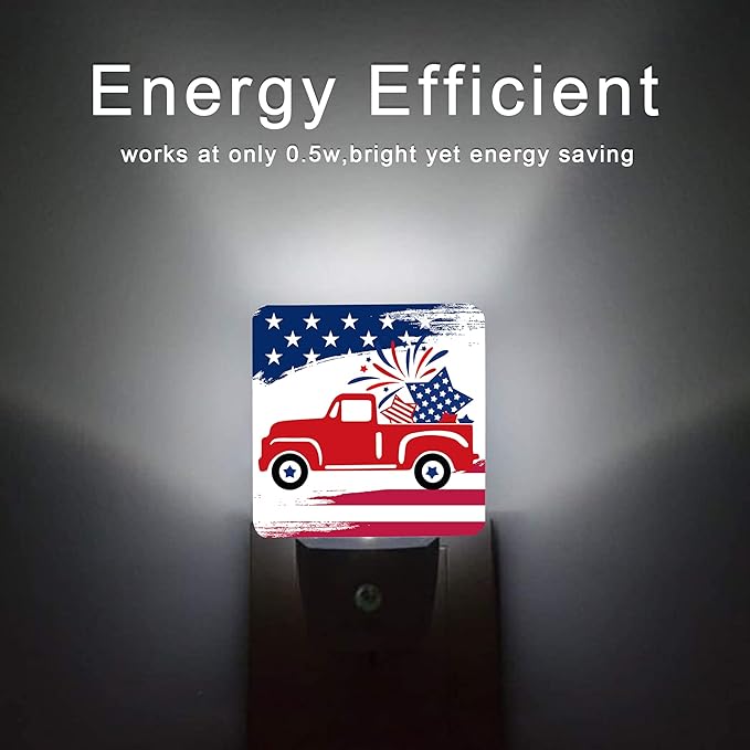 Independence Day Night Light,Military Plug-in Wall Night Lights Auto LED Lamp Energy Saving Square Lights for Men Women Gifts