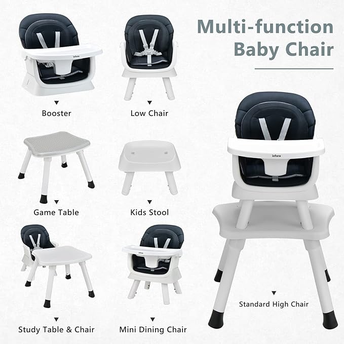 INFANS 8 in 1 Baby High Chair, Convertible Highchair for Babies and Toddlers, Infant Dining Booster Seat, Building Block Table, Kids Stool Table Chair Set with Removable Tray