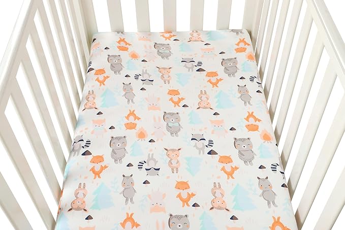 Bassinet Sheet Set 2 Pack Snug Fitted Cradle Fitted Sheets, Stretchy Ultra Soft, for Oval Rectangle Hourglass Bassinet Mattress, Unisex Boy Girl, Tiger Elephant & Fox