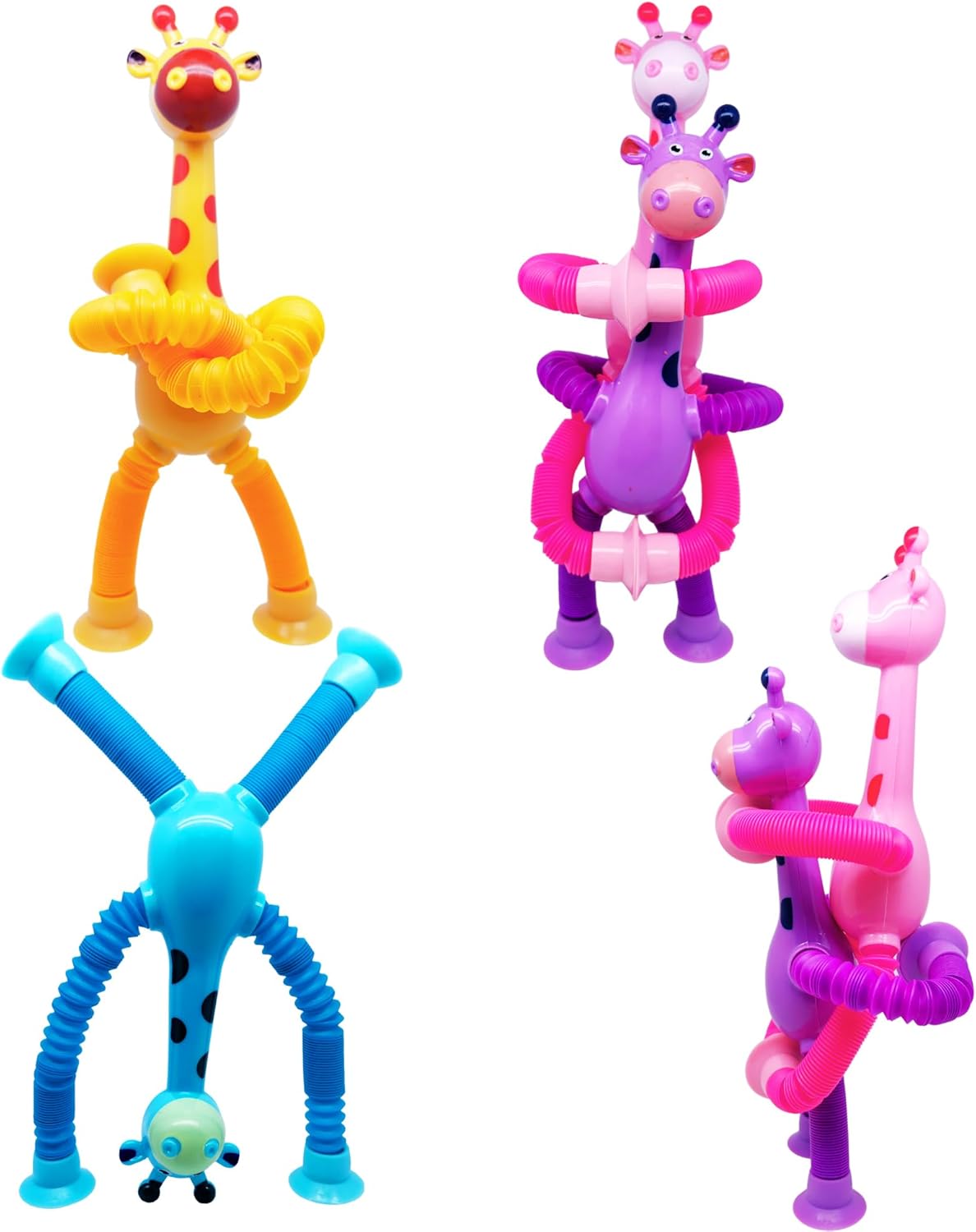 Telescopic Suction Cup Giraffe Toys, 18 Pack Pop Tubes Party Favors for Kids, Kawaii Animals Giraffe Pop Tube Sensory Toys for Classroom Prizes Stocking Stuffers (18 PCS)