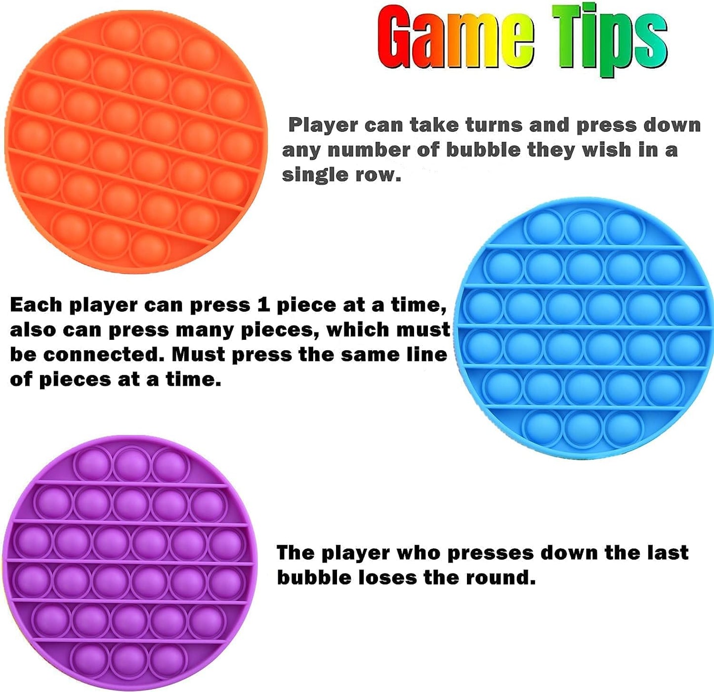 5 Packs Pop Sensory Fidget Toys, Push Bubble Fidget Sensory Toys, Silicone Pressure Relieving Toys, Silicone Squeeze Sensory Toys, Round