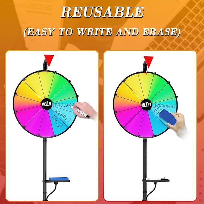 16 Inch Prize Wheel,Spinning Wheel with Adjustable Folding Tripod Floor Stand,12 Slots,1Bracket, Dry Erase Kit - Wheel of Fortune Game for Carnival, Casino & Trade Show.