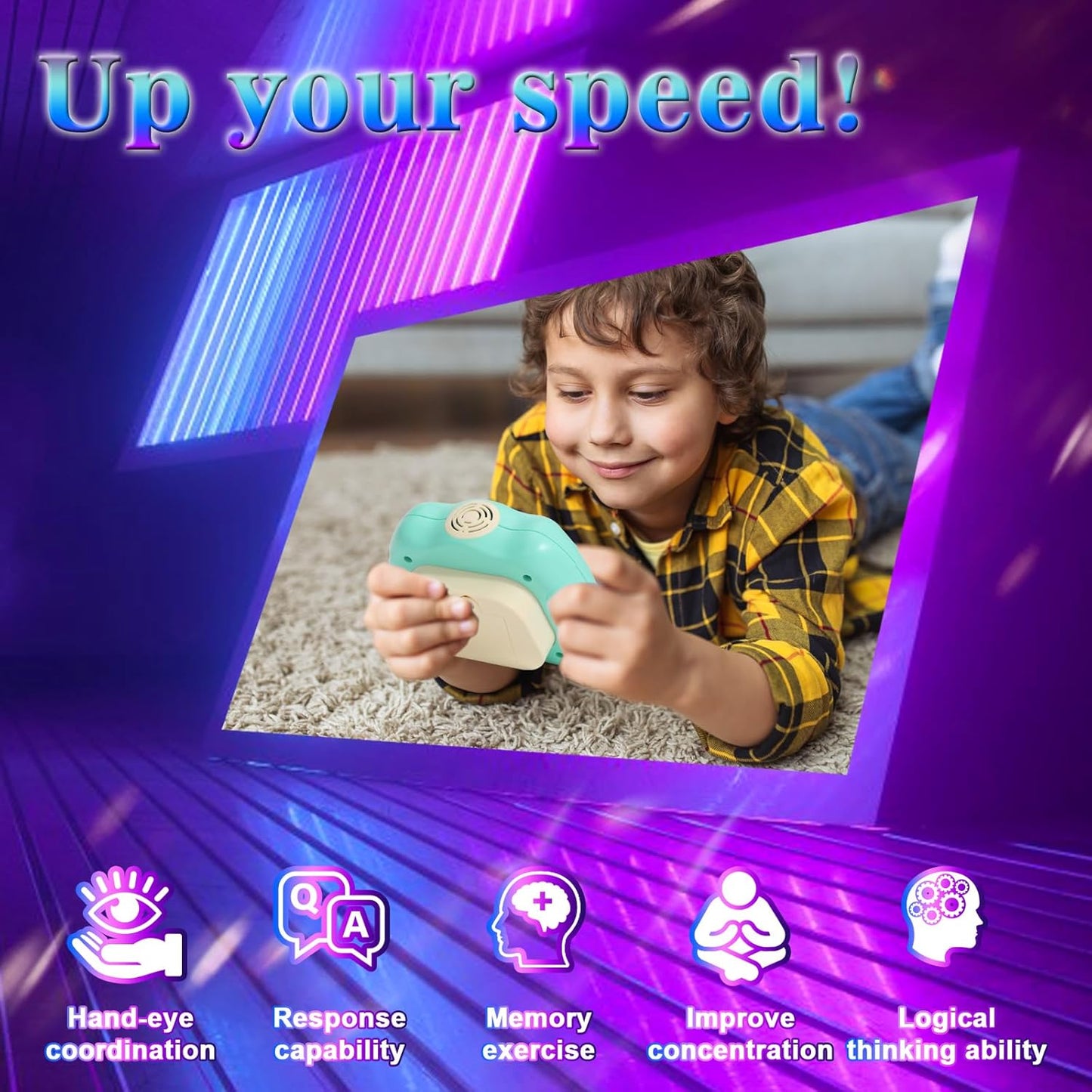 Fast Push Machine Light Up Fidget Toys for Kids Adults, Handheld Game for Kids 3-12, Quick Push Bubble Stress Toy, Sensory Toys Travel Games, Xmas Birthday Gifts for Boys Girls (Green)