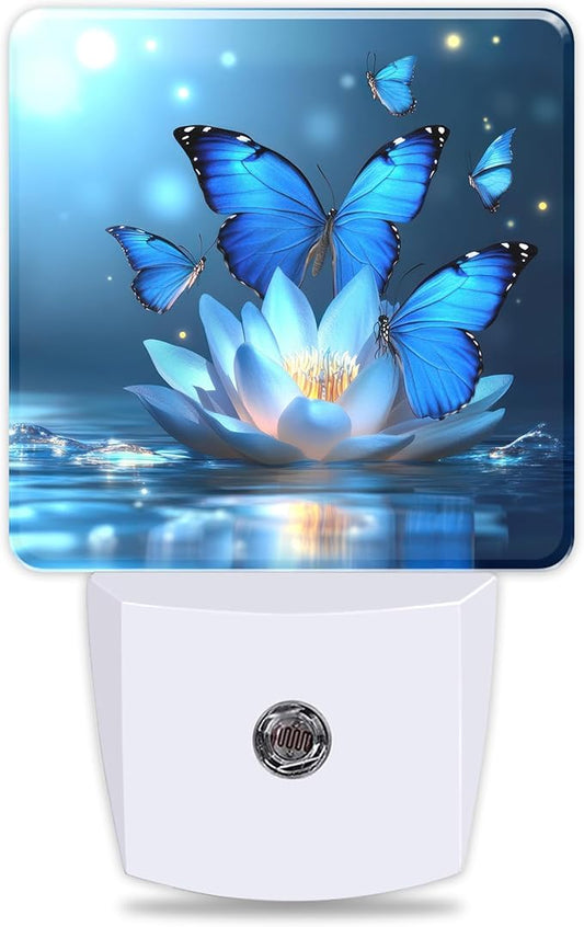 Lotus Night Light Plug into Wall with Dusk to Dawn Light Sensors Water Lily in Pond Butterfly Floral Night Light LED Lamp for Bedroom Hallway Home Wall Decor Nightlight for Girls Boys Men Women