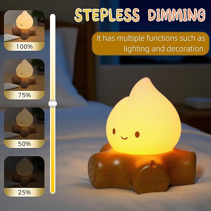 Cute Fake Campfire Lamp, Rechargeable Night Light with Flickering Candle Mode, Portable Mood Lighting for Bedroom Decor, Desk Accessories, Camping & Gifts (Basic Version)