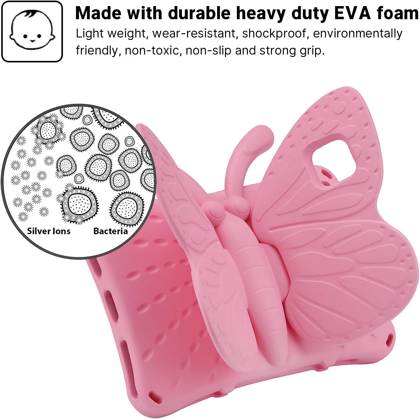 Fire HD 10 Tablet 11th Gen 2021 case Cute Butterfly Case with Stand for Kids Light Weight EVA Rugged Shockproof Heavy Duty Kids Friendly Full Cover for Fire HD 10 11th Gen 2021 (Pink)