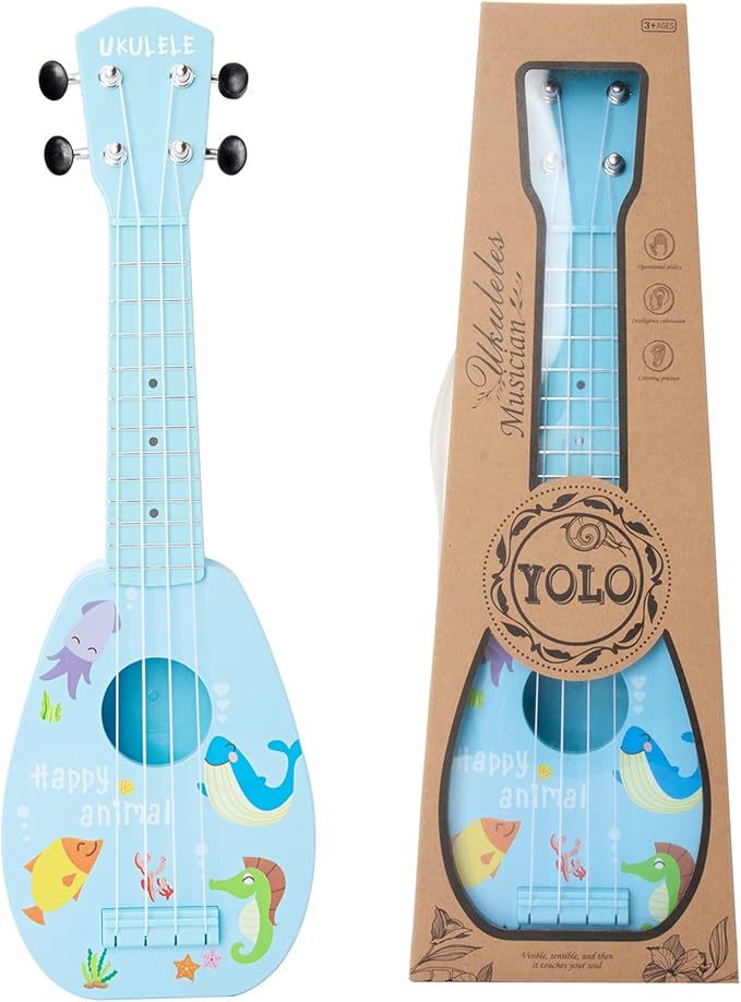 YOLOPARK 17" Kids Toy Guitar for Girls Boys, Mini Toddler Ukulele Guitar with 4 Strings Keep Tones Can Play for 3, 4, 5, 6, 7 Year Old Kids Musical Instruments Educational Toys for Beginner (Blue)