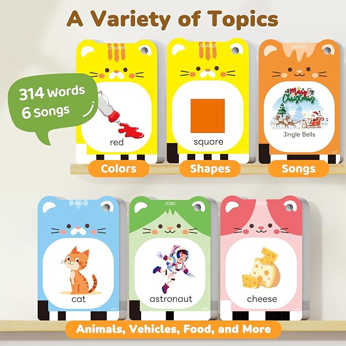 JoyCat Talking Flash Cards for Toddlers 3-5, 314 Words with Durable Thick Cards & Clear Audio, Easy to Slide in and Out, Speech Therapy Toys, Birthday Gifts for Boys Girls