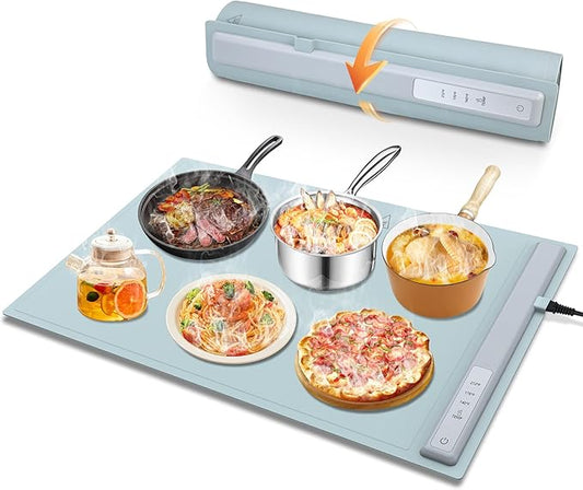 Food Warming Mat Electric Warming Tray, Fast Full Surface Heating with 3 Temperature Level, Rollable Silicone Heating Pad Food Warmer for Parties, Gatherings, Buffet, Countertop, Daily Use