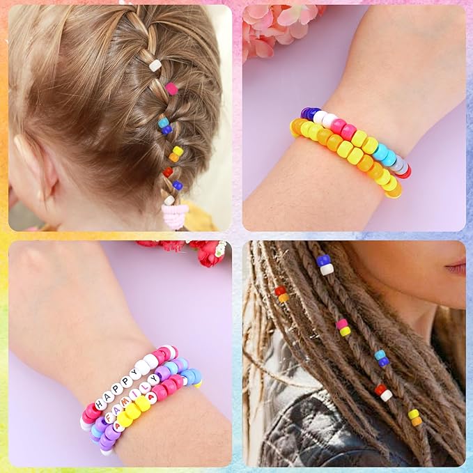 2600+pcs Pony Beads Kit 18 Color Rainbow Plastic Multicolor Pony Bead Bulk with Elastic String Hair Beads DIY Crafts Jewelry Making Kit for Bracelets Necklaces Key Chain