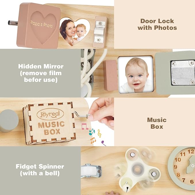 Joyreal Montessori Large Busy Board with Stand, Montessori Sensory Toys for Fine Motor Skills, Wooden Fidget Activity Board for Toddlers, Gifts for Boys Girls (Large Neutral)