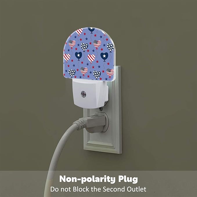 USA Flag Balloons and Stars Night Light Plug into Wall, American Patriotic Flag Dusk to Dawn Night Light Plug in,0.5w Energy Saving Sleep Friendly NightLight for Kids Boys Girls Home Decor