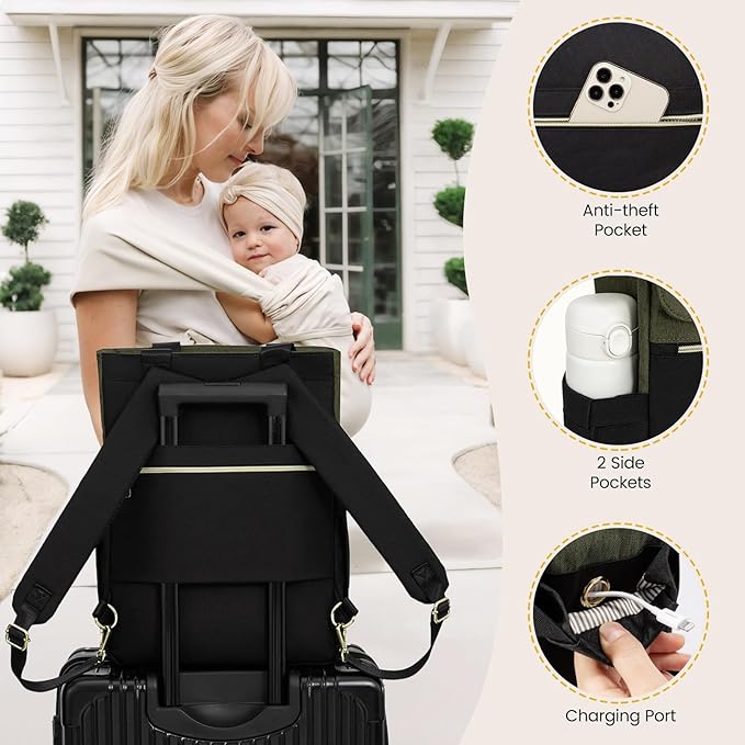 LOVEVOOK Diaper Bag Backpack with Insulated Pockets, Changing Pad, Pacifier Case, Anti-Theft Travel Backpack for Women
