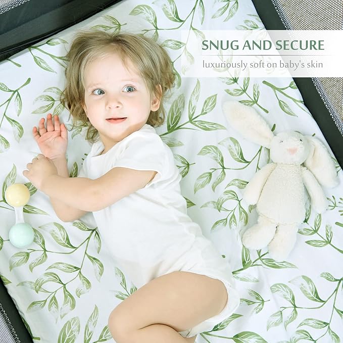 TCBunny 2 Pack Premium Fitted Baby 38X26 Mini Crib Sheets, Pack N Play Bassinet Sheets - Ultra-Soft 100% Cotton, Stylish Rabbit, and Garden Pattern, Safe and Snug for Baby