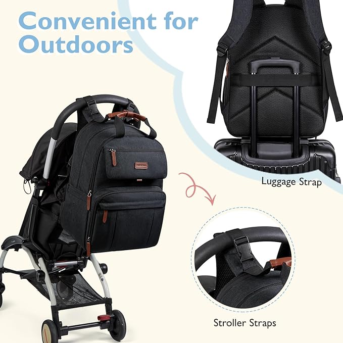 mommore Diaper Bag Backpack, Large Diaper Bag Expandable for 2 Kids/Twins, Durable Baby Bag with Changing Pad, Water Resistant Travel Diaper Backpack for Mom Dad