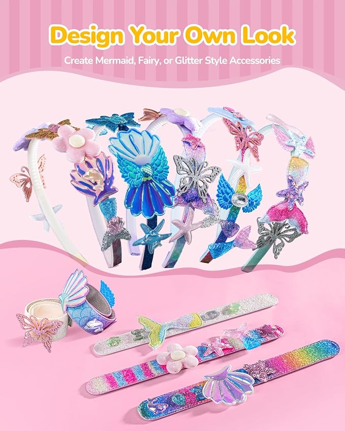 TECJOE DIY Headband Making Kit, Including Headbands & Slap Bracelets, DIY Hair Accessories Set, Arts and Crafts Gifts for Girls, Girl Toys for Age 3–10