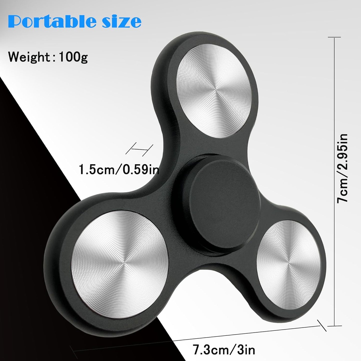 Fidget Spinners Toy Ultra Durable Stainless Steel Bearings High Speed 3-6 Min Spins Metal Material Hand Spinner ADHD Focus Anxiety Toys Stress Relief Reducer Fidget Spinner for Kids Adults-Black